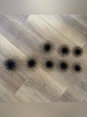 Set of 8 Decorative Metal Sea Urchin Wall Sculptures - Black & Gold